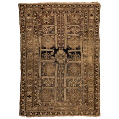 Antique Black and Grey Geometric Caucasian Shirvan Small Area Rug
