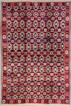 Antique Black and Red Indian Agra Rug