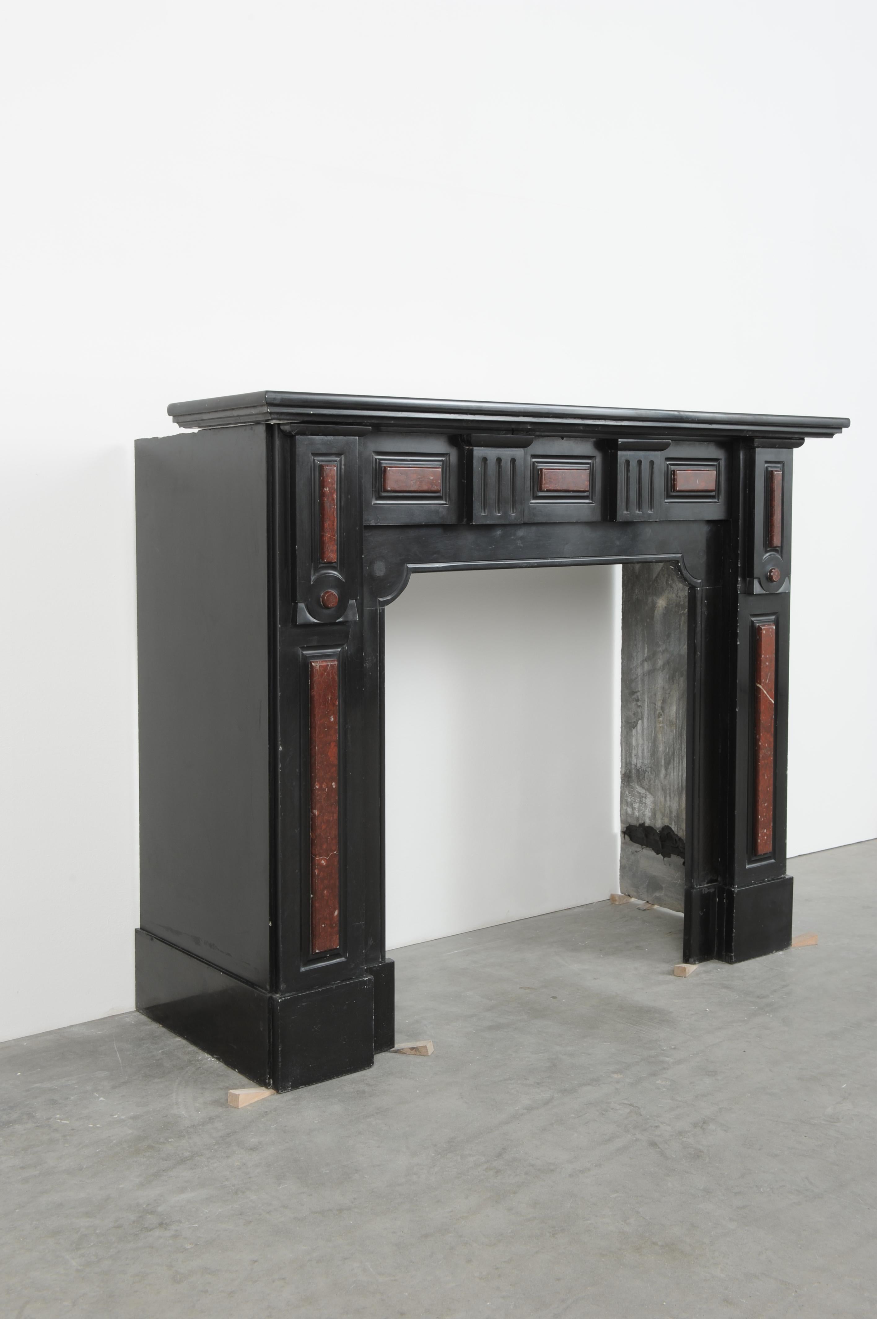 Louis XVI Antique Black and Red Marble Fireplace For Sale