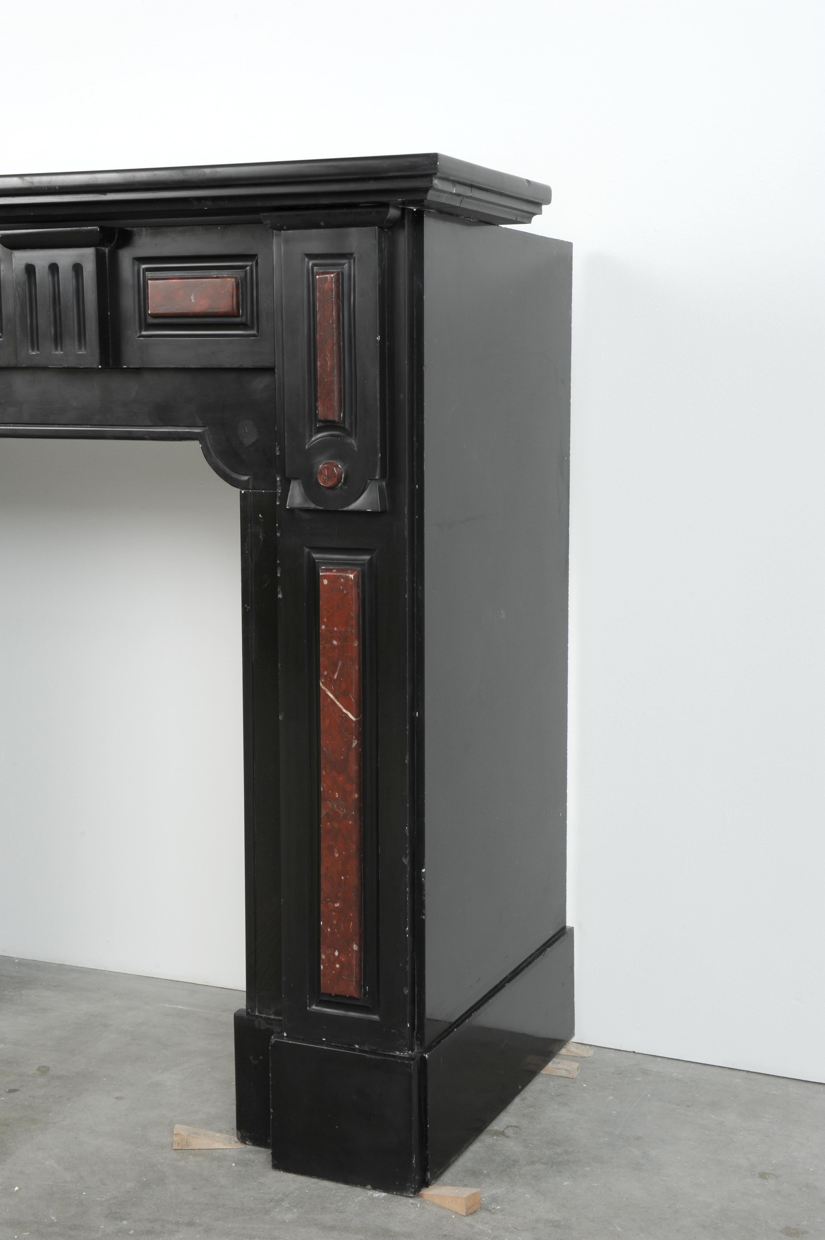 19th Century Antique Black and Red Marble Fireplace For Sale