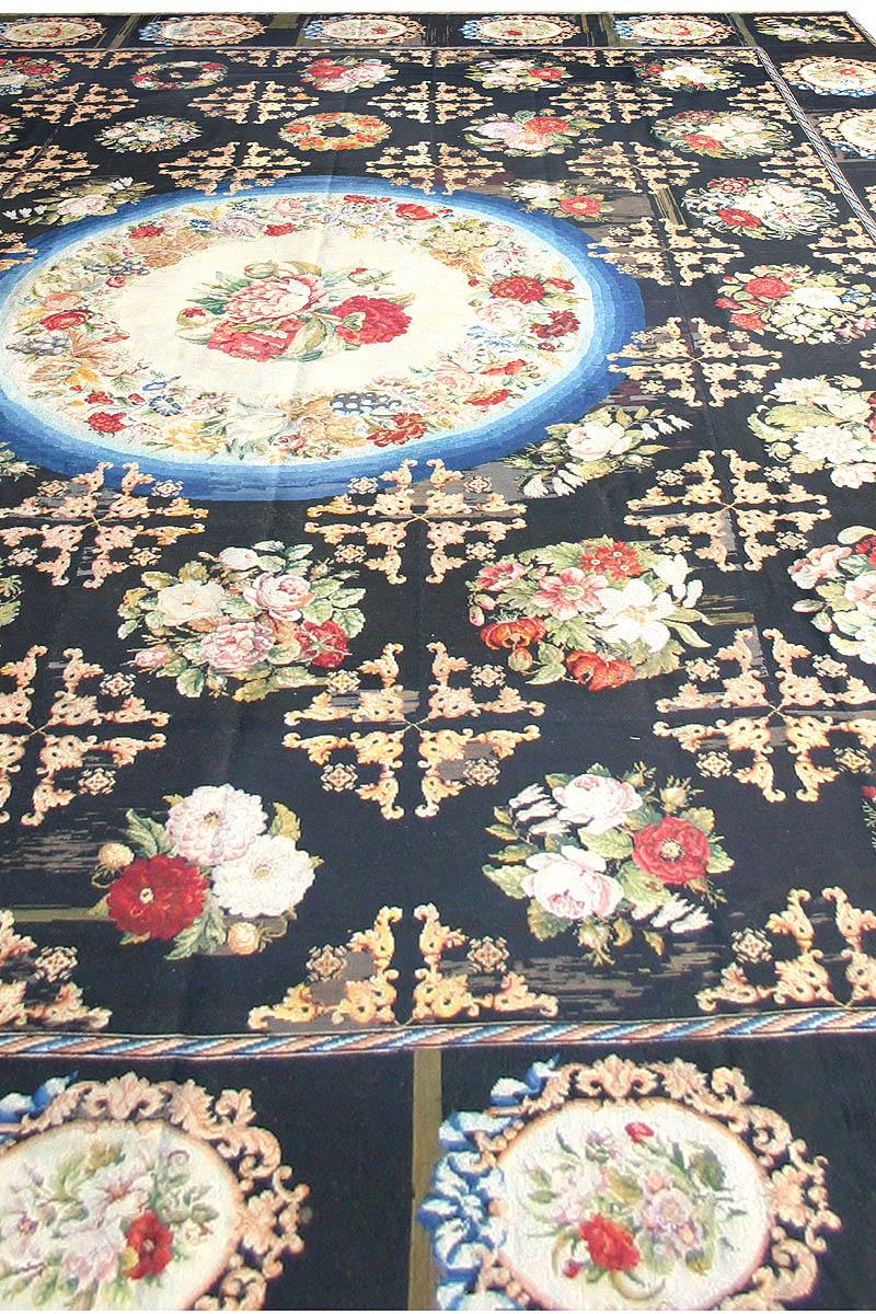 Antique black background Botanic needlework rug
Size: 10'6
