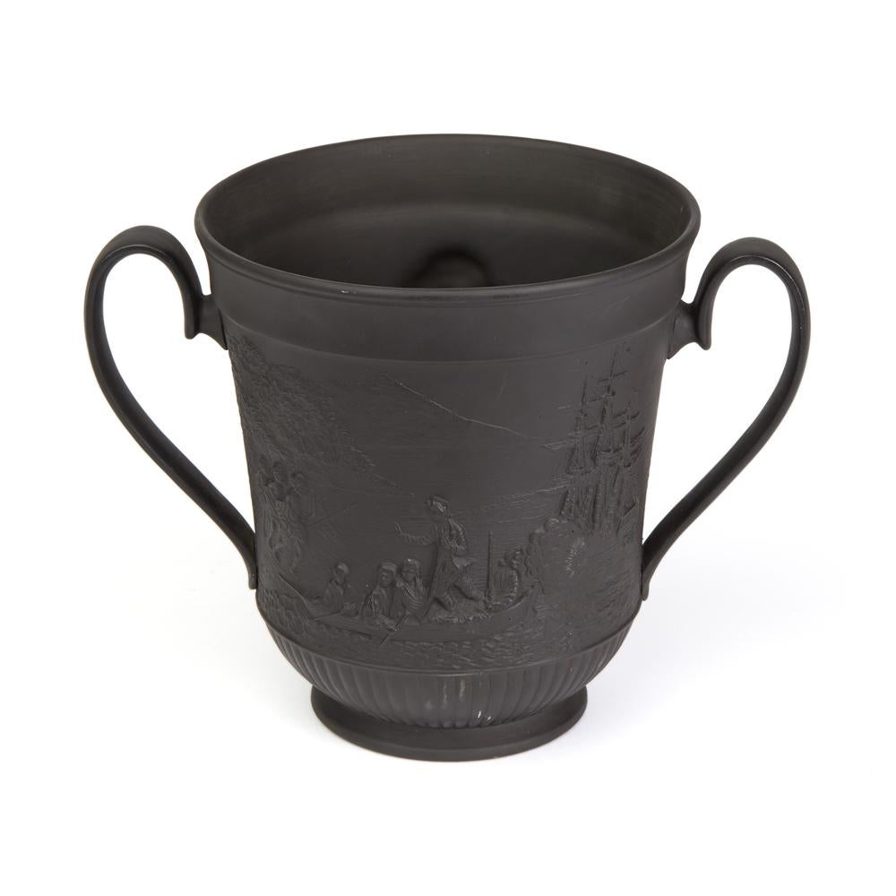 Antique Black Basalt Captain Cook Commemorative Loving Cup, circa 1879 In Good Condition In Bishop's Stortford, Hertfordshire