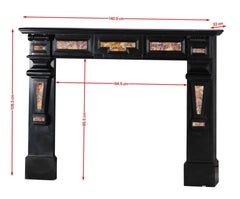 Antique Black Belgian Marble Fireplace Mantel with Colourful Brocatelle Inlays
