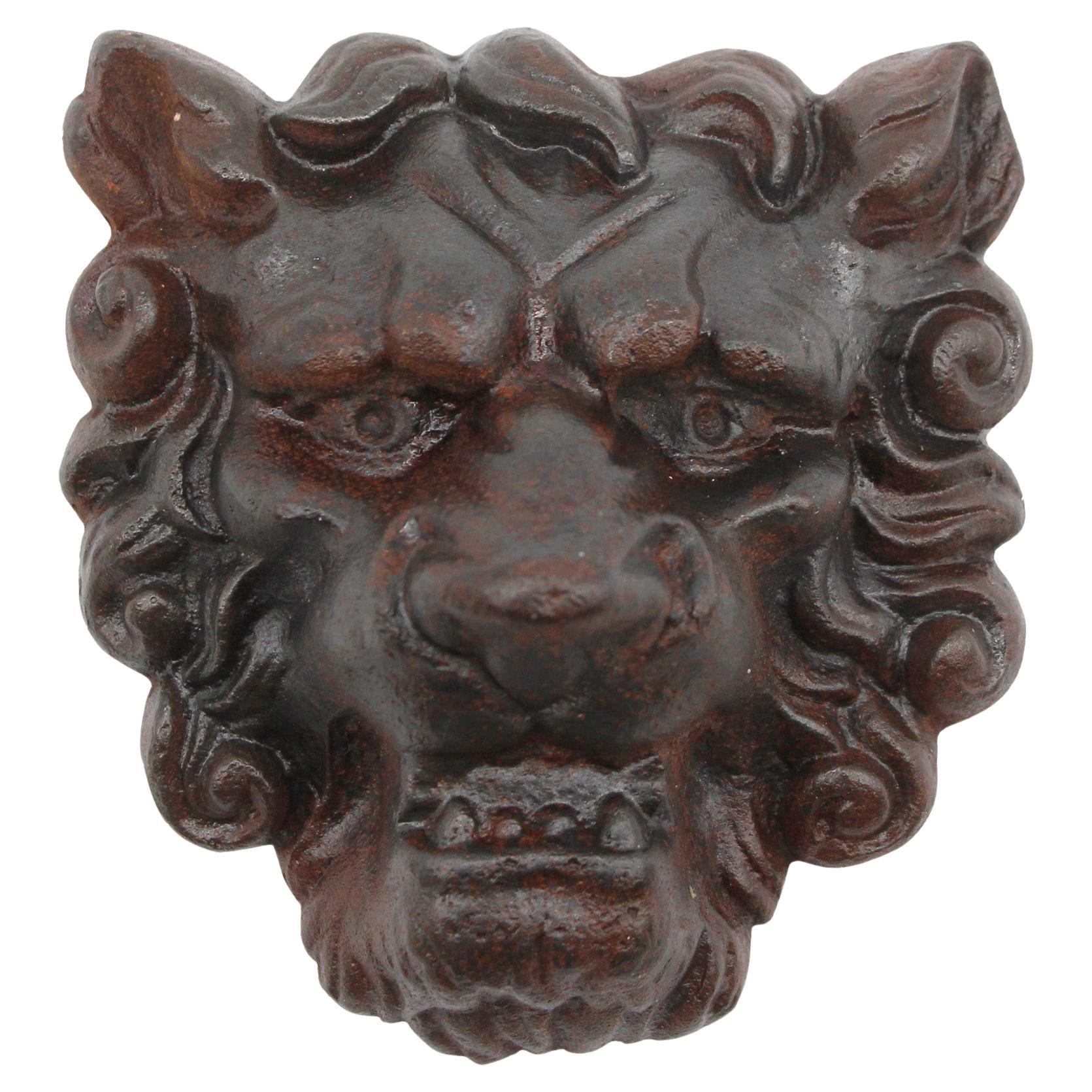 Antique Black Cast Iron Lion Head Applique