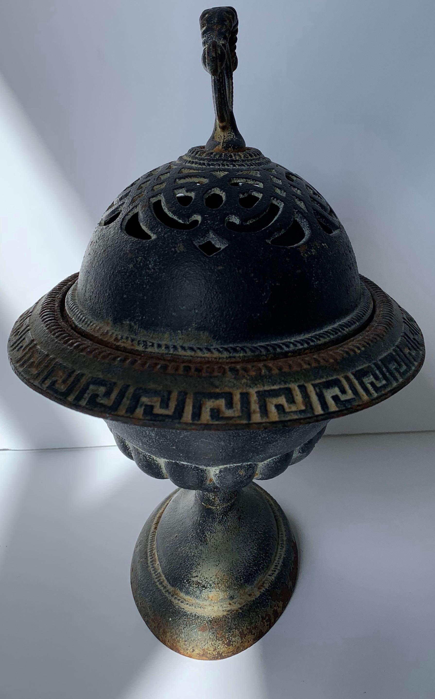 Victorian Antique Black Cast Iron Urn or Cache Pot