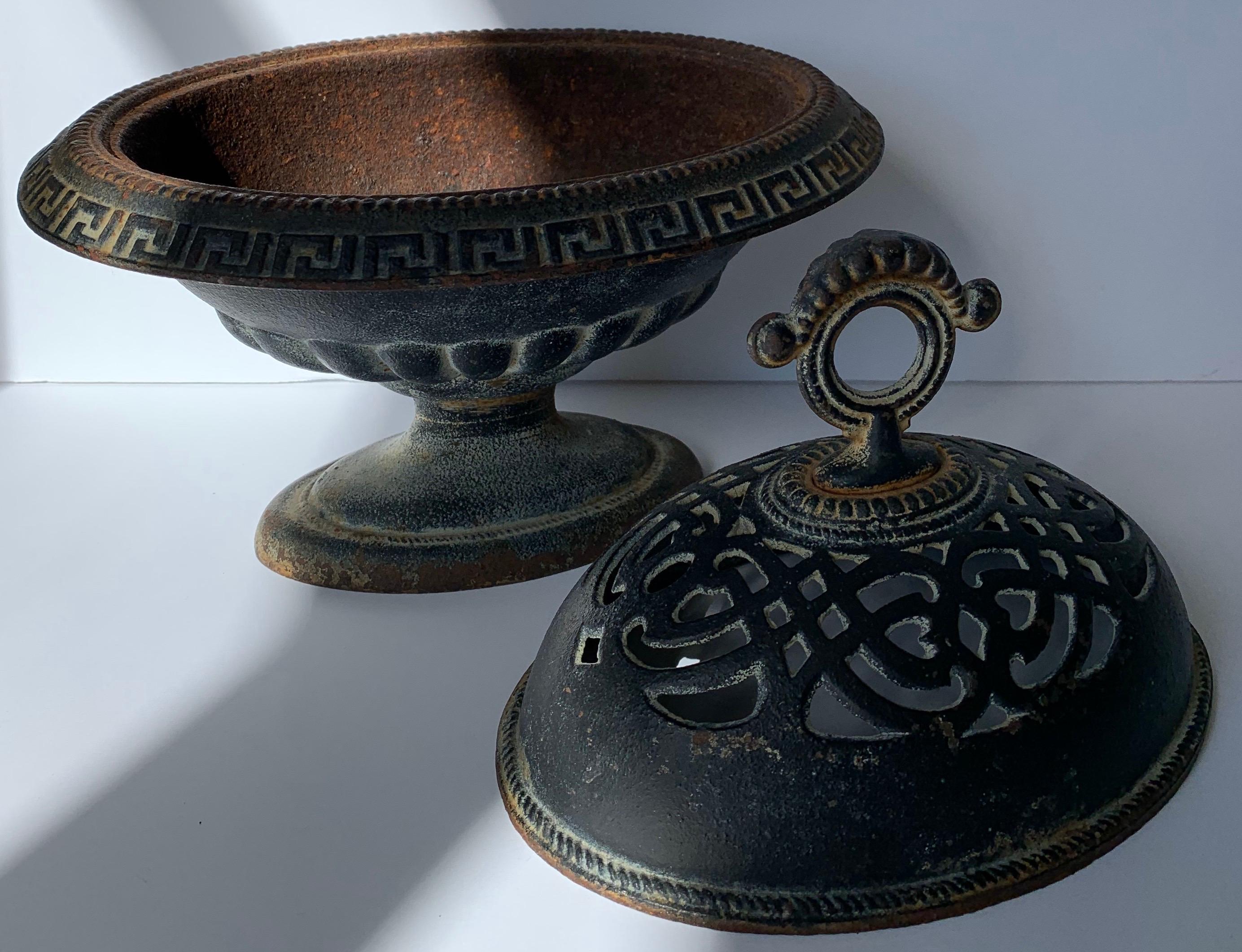 American Antique Black Cast Iron Urn or Cache Pot For Sale