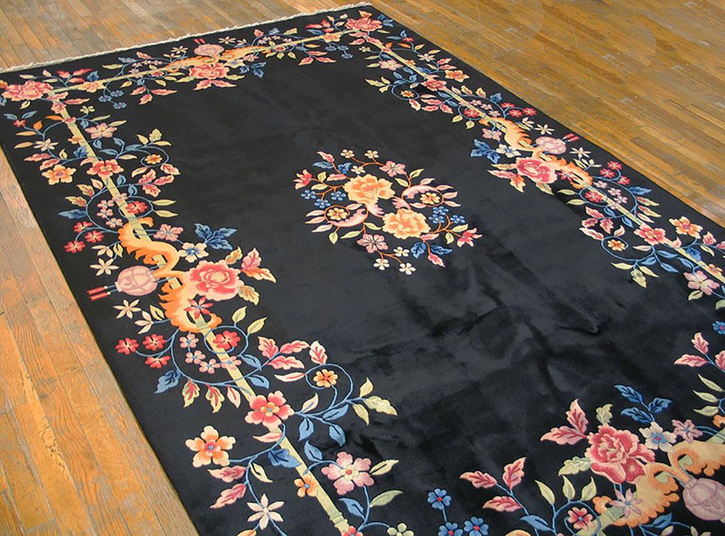 Hand-Knotted Antique Black Chinese, Art Deco Rug