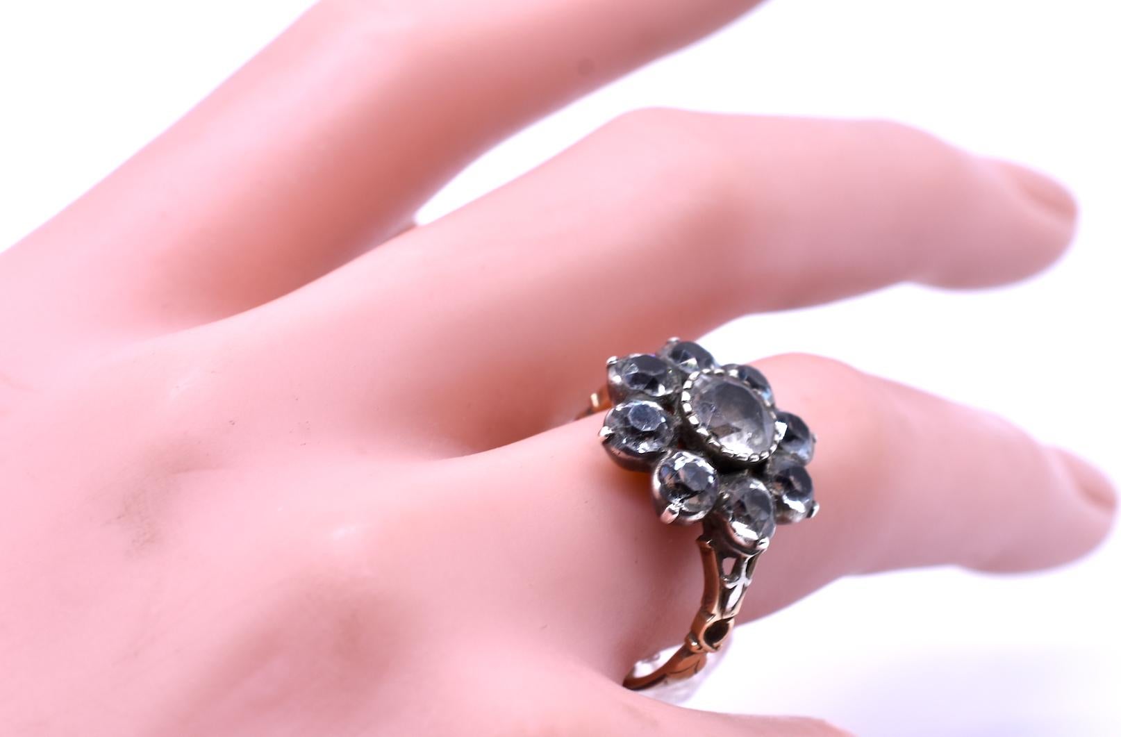Antique Black Dot Paste Cluster Ring, 1840 In Excellent Condition In Baltimore, MD