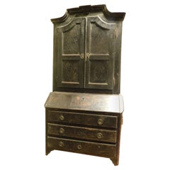 Antique Black Double Body Trumeau with Flap, Inlaid and Sculpted, '700 Italy