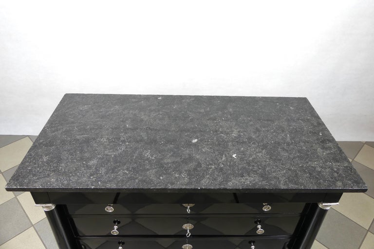 Antique Black Ebonized Silver Empire Chest of Drawers from France, 19th Century For Sale 4