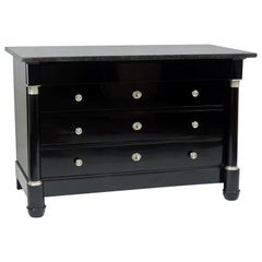 Antique Black Ebonized Silver Empire Chest of Drawers from France, 19th Century