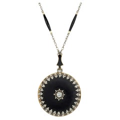Antique Black enamel and diamond, locket necklace