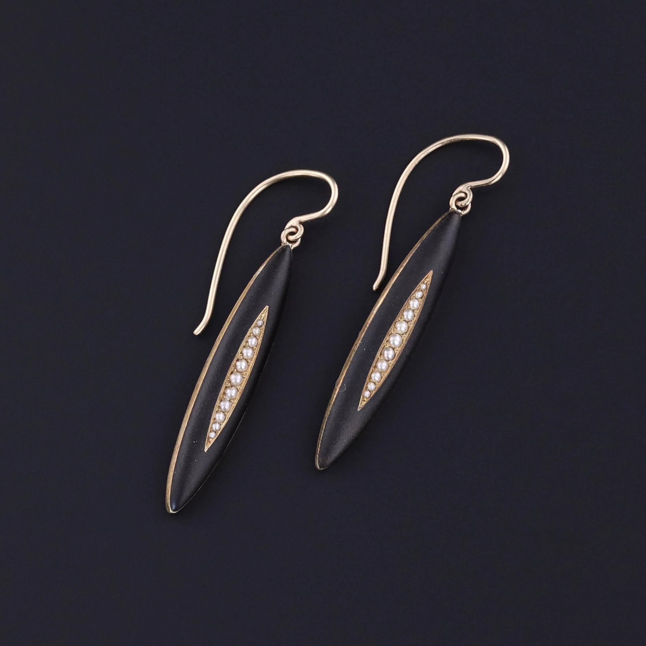 Art Nouveau Antique Black Enamel and Pearl Earrings of 14k Gold For Sale
