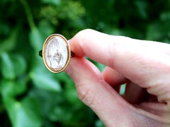 Antique Black Enamel and Yellow Gold Sepia Georgian Mourning Ring