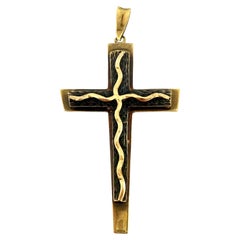 Antique Black Oxidation-Finish Spanish Cross 18kt Yellow Gold