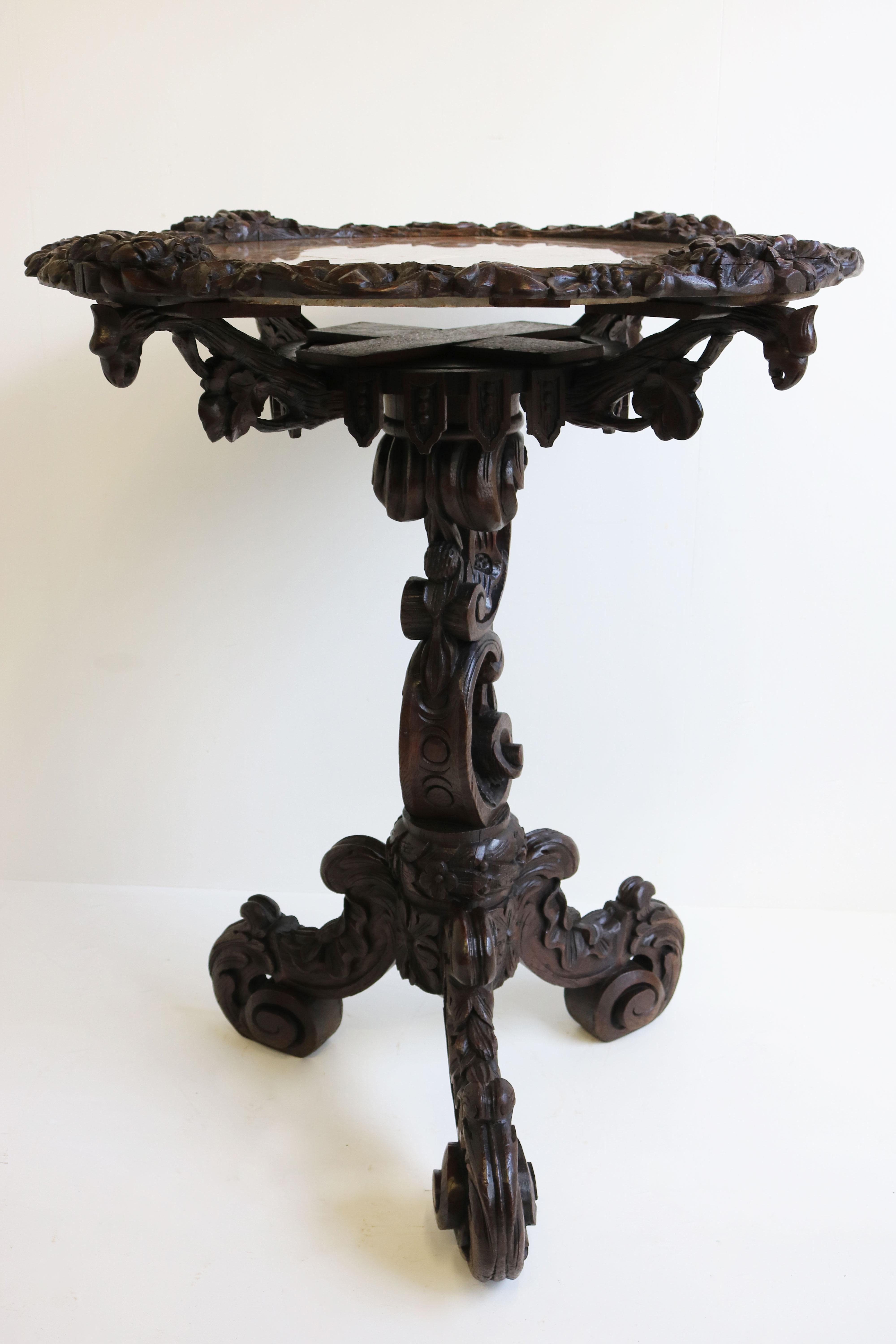 Antique Black Forest 19th Century Side / End Table Hunt Carved Oak & Marble Top For Sale 11