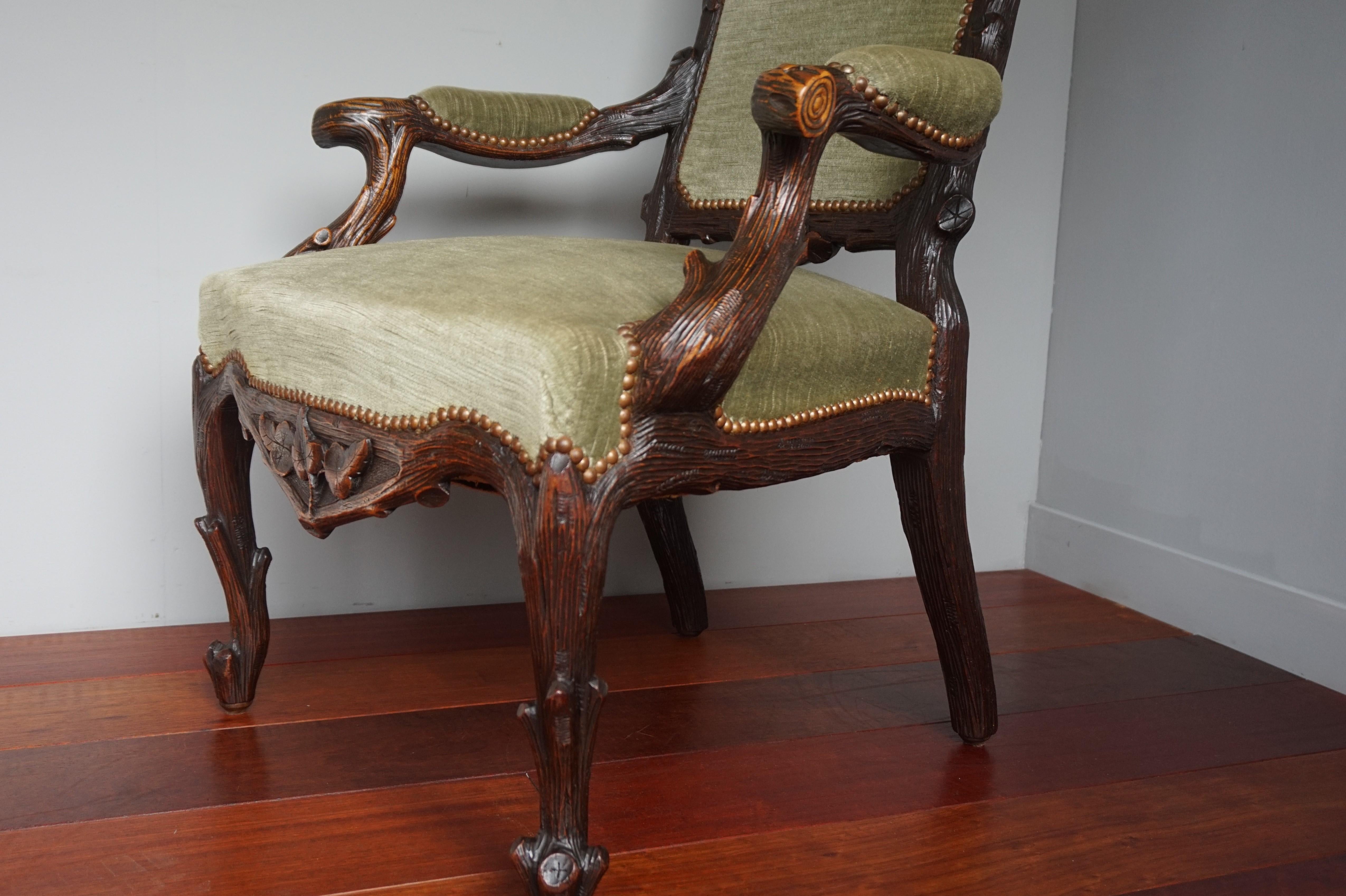 Antique Black Forest Armchair or Reading Chair by Horrix with Perfect Upholstery For Sale 1