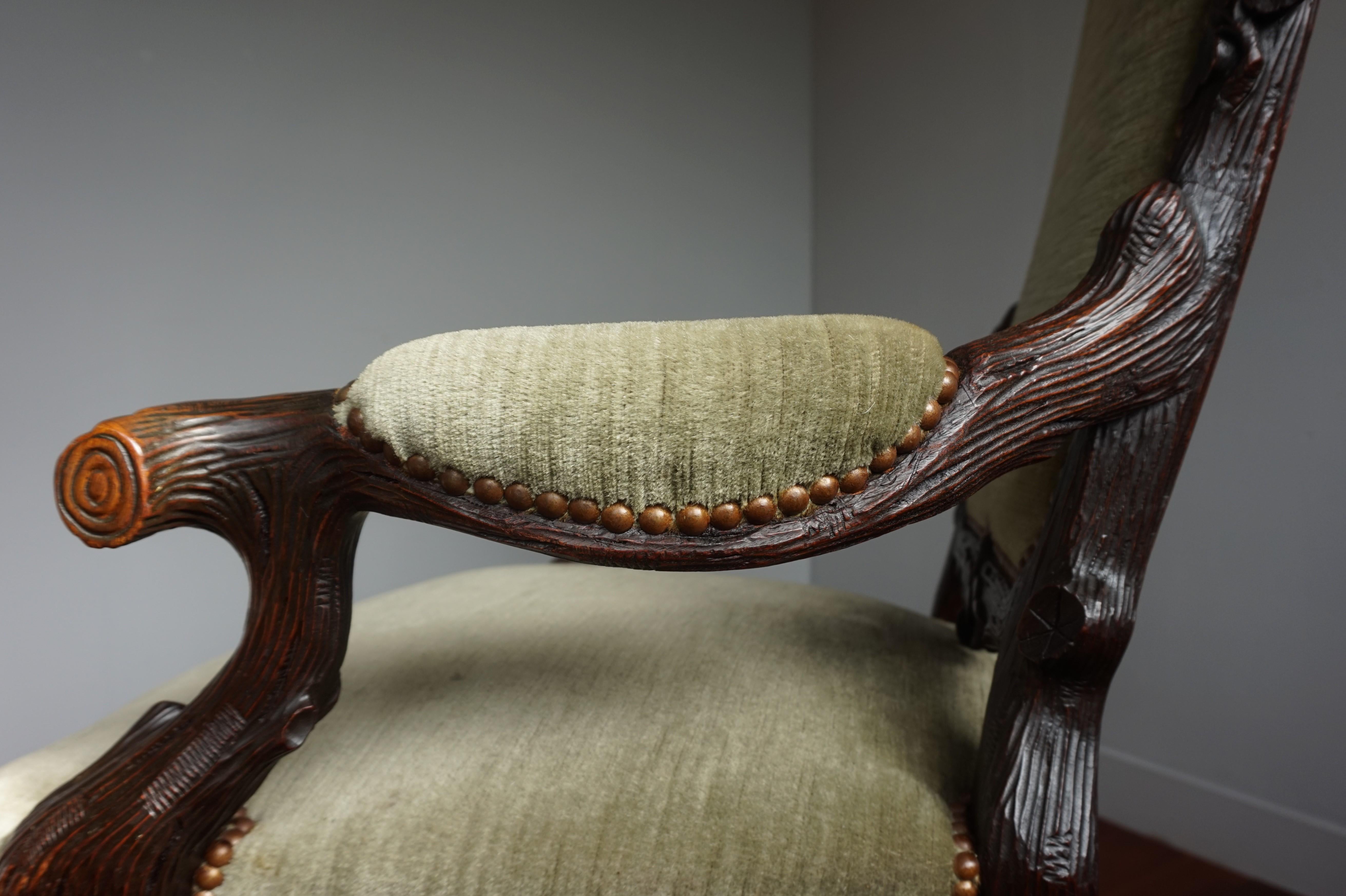 Antique Black Forest Armchair or Reading Chair by Horrix with Perfect Upholstery For Sale 2