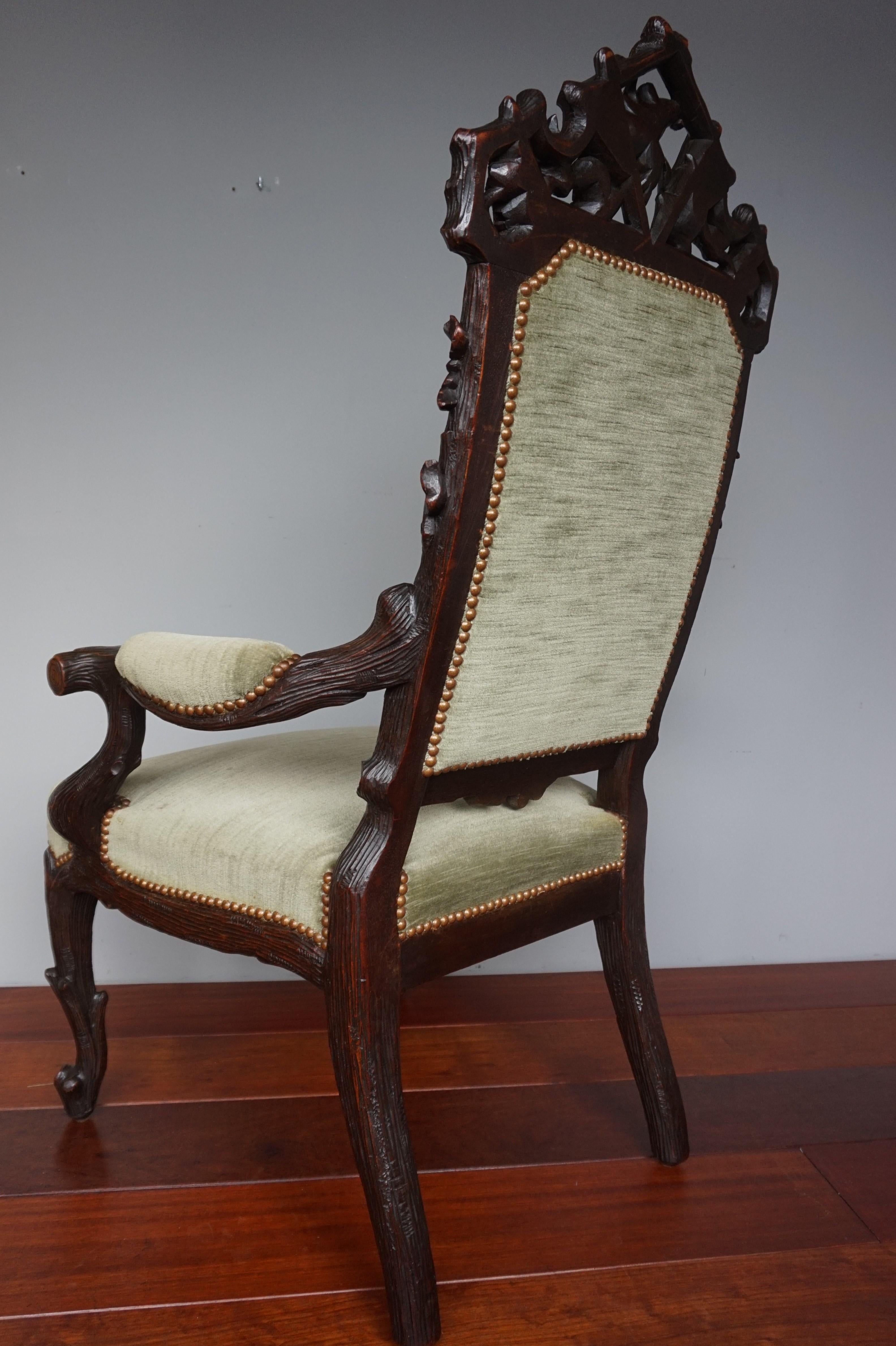 Antique Black Forest Armchair or Reading Chair by Horrix with Perfect Upholstery For Sale 5