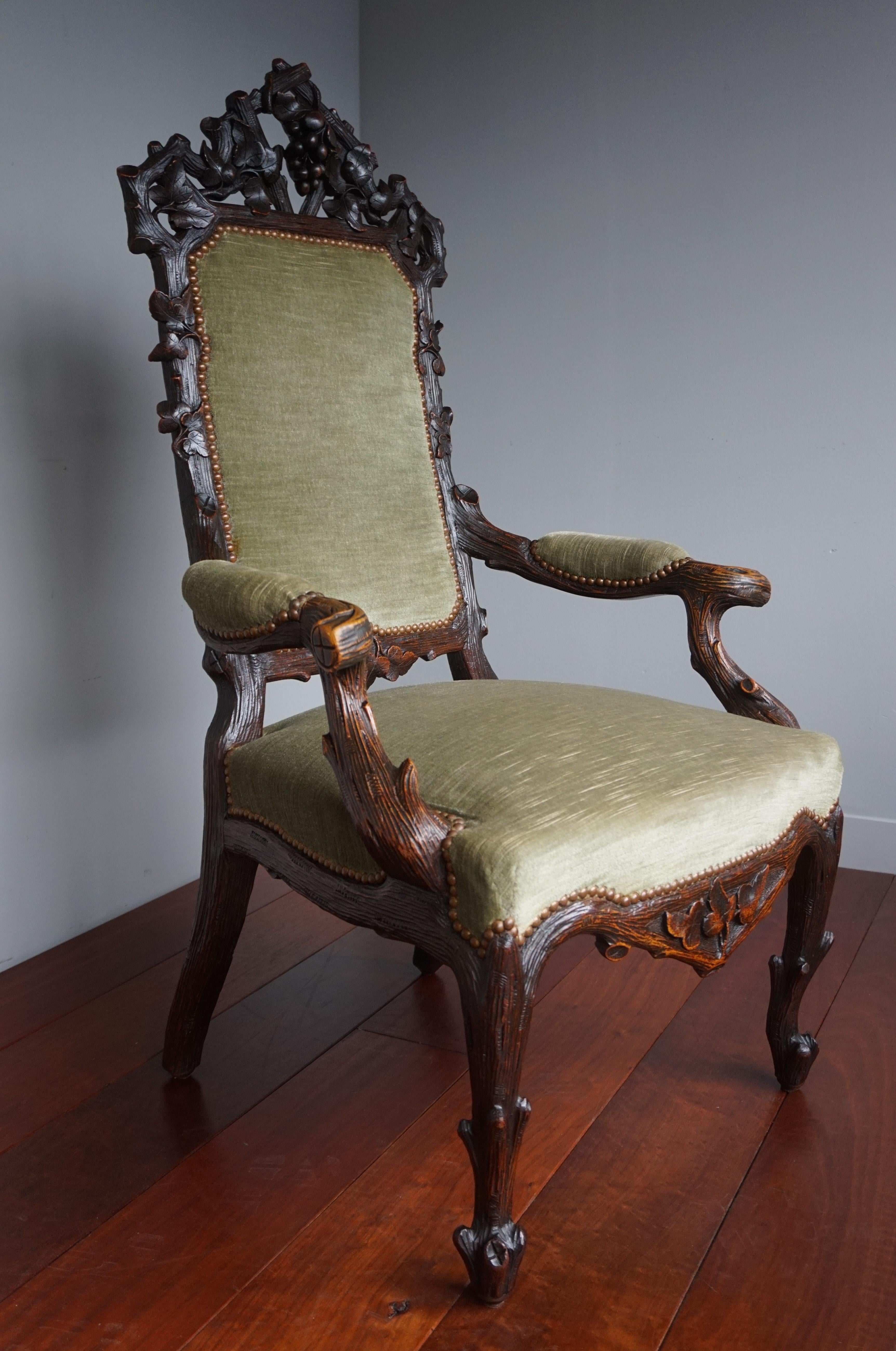 Antique Black Forest Armchair or Reading Chair by Horrix with Perfect Upholstery For Sale 7