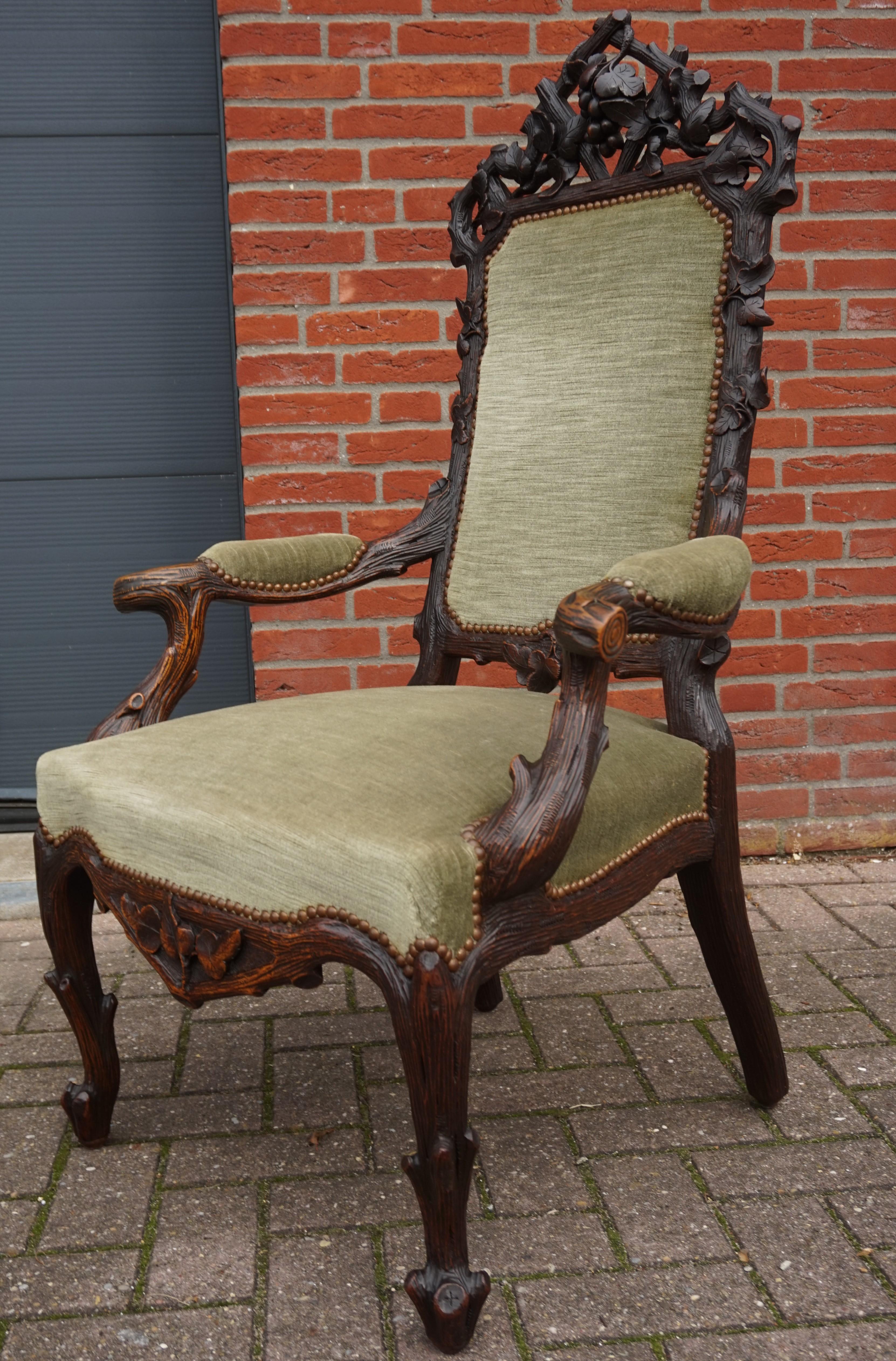 Antique Black Forest Armchair or Reading Chair by Horrix with Perfect Upholstery For Sale 9