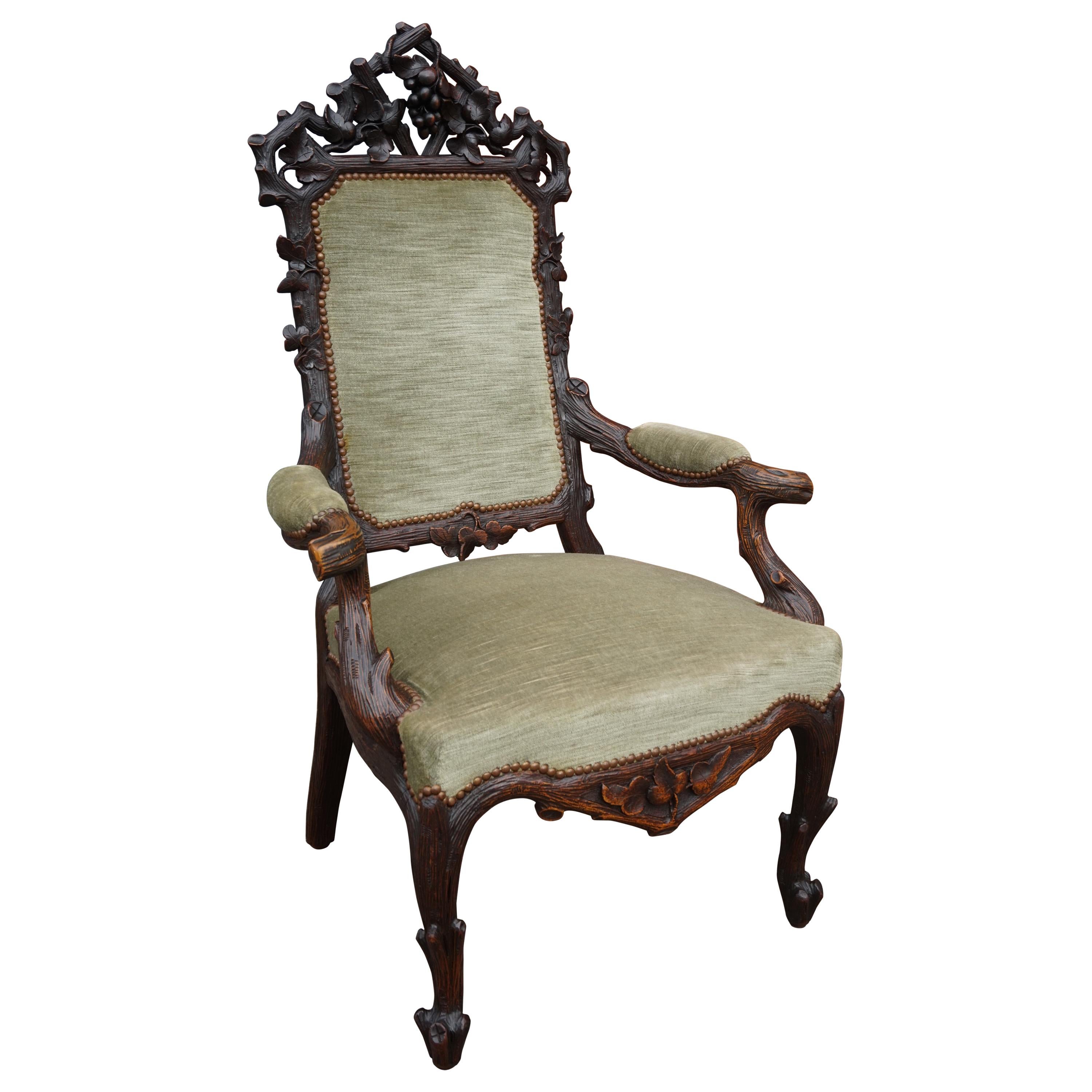 Antique Black Forest Armchair or Reading Chair by Horrix with Perfect Upholstery For Sale
