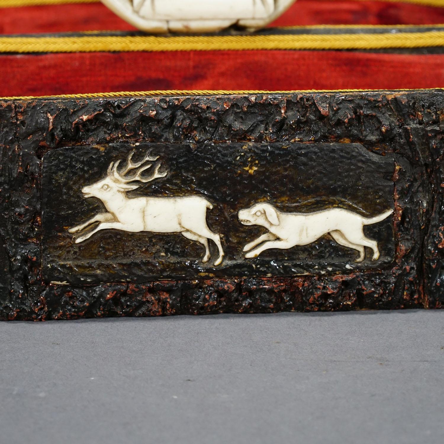 Antique Black Forest Basket with Carved Horn Plaques, ca. 1860 5