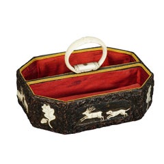 Antique Black Forest Basket with Carved Horn Plaques, ca. 1860