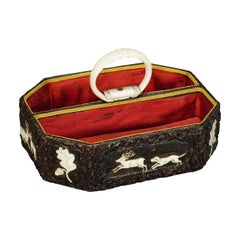 Antique Black Forest Basket with Carved Horn Plaques, circa 1860