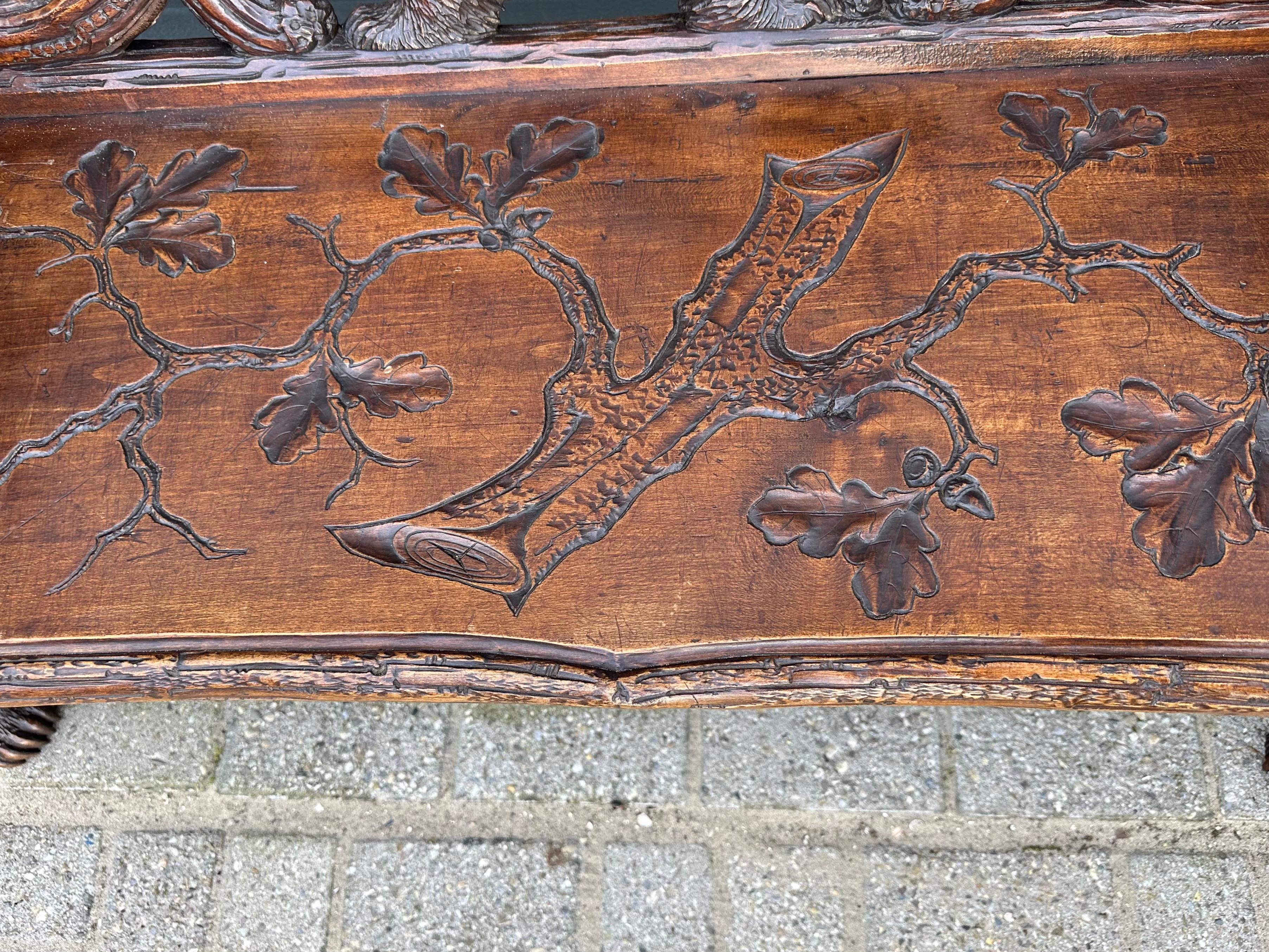Antique Black Forest Bear Bench w. Five Bear Sculptures & Carved Oak Leaf Seat For Sale 4