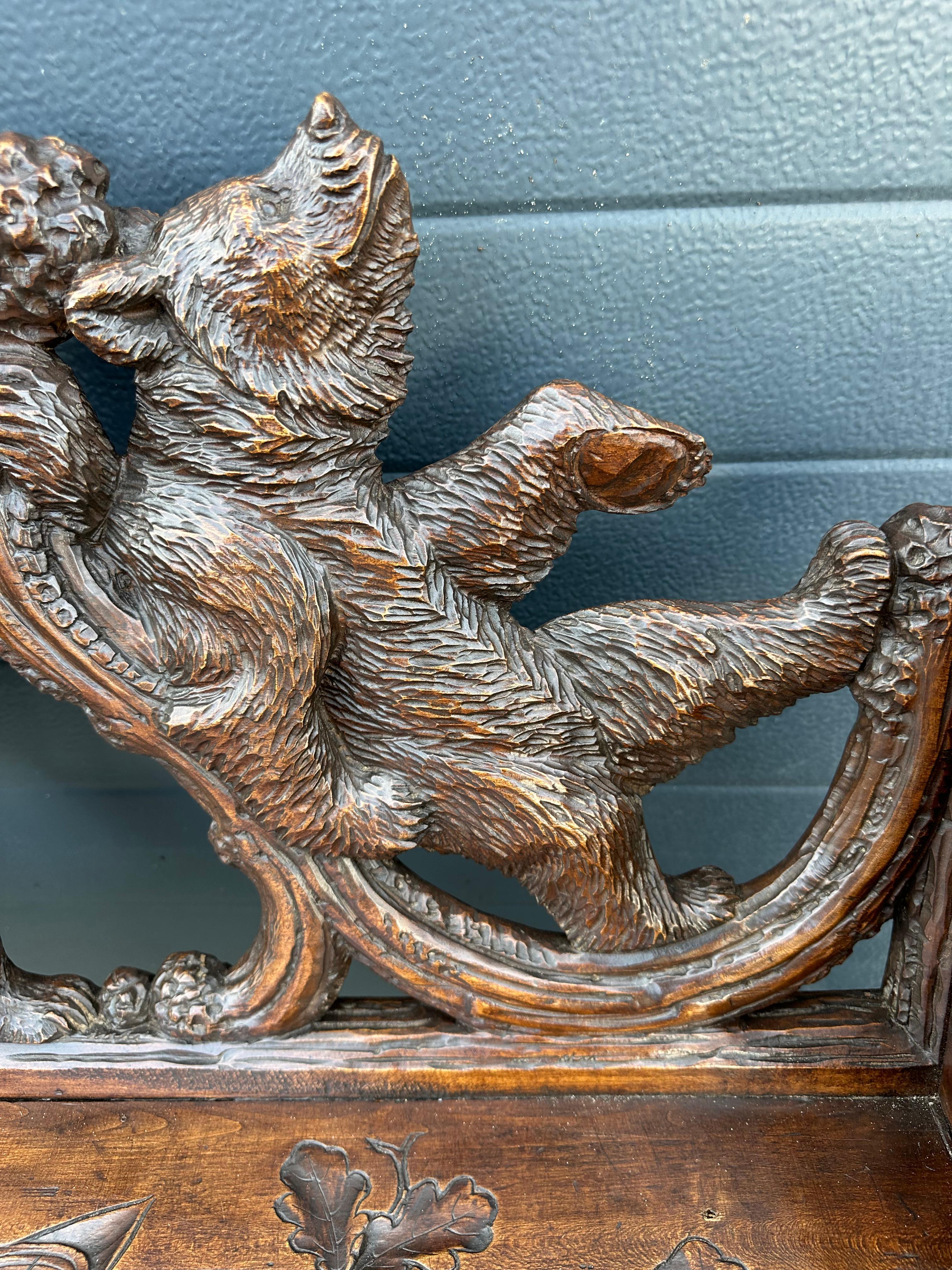 Antique Black Forest Bear Bench w. Five Bear Sculptures & Carved Oak Leaf Seat For Sale 8