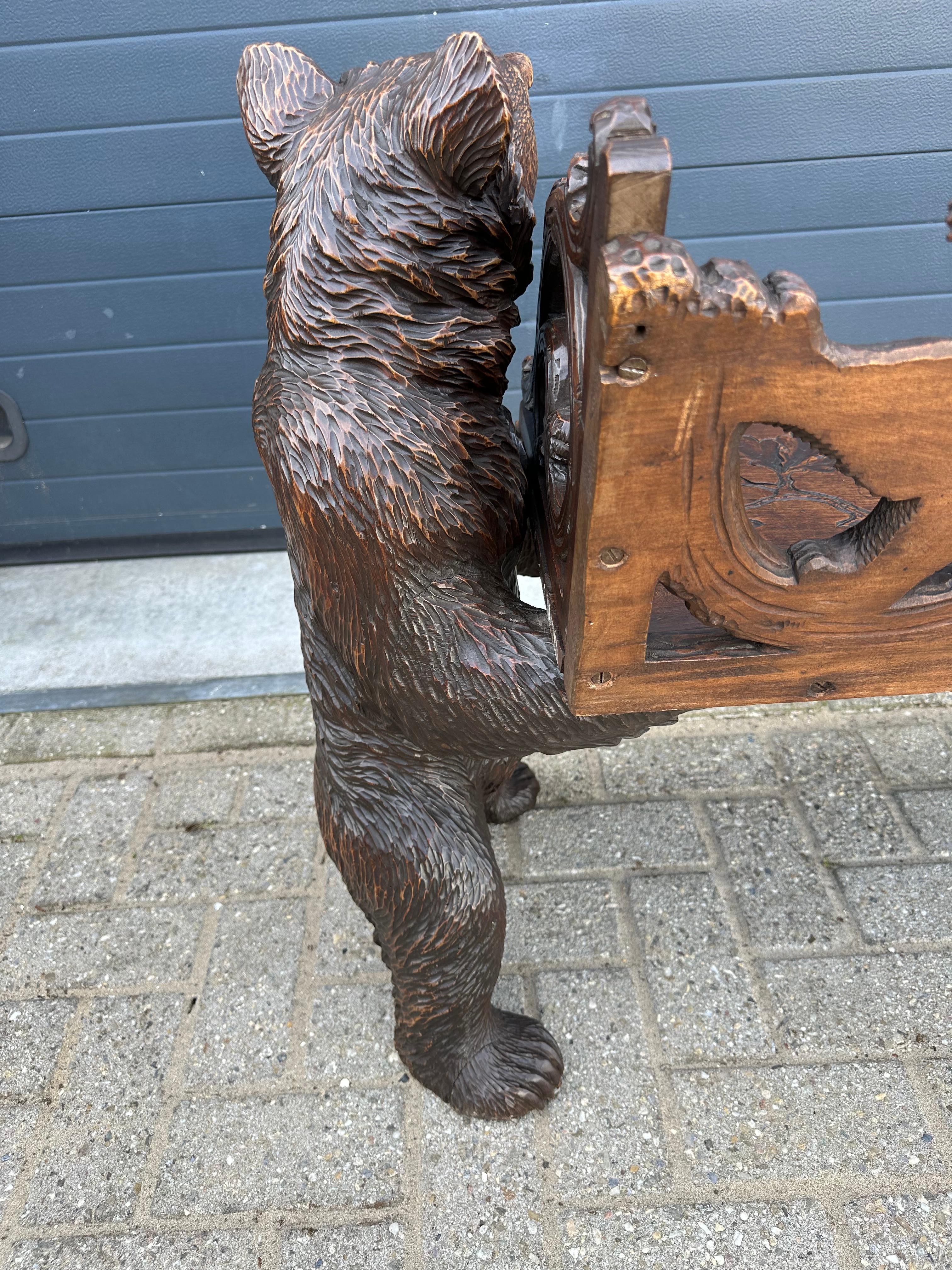 Antique Black Forest Bear Bench w. Five Bear Sculptures & Carved Oak Leaf Seat For Sale 10
