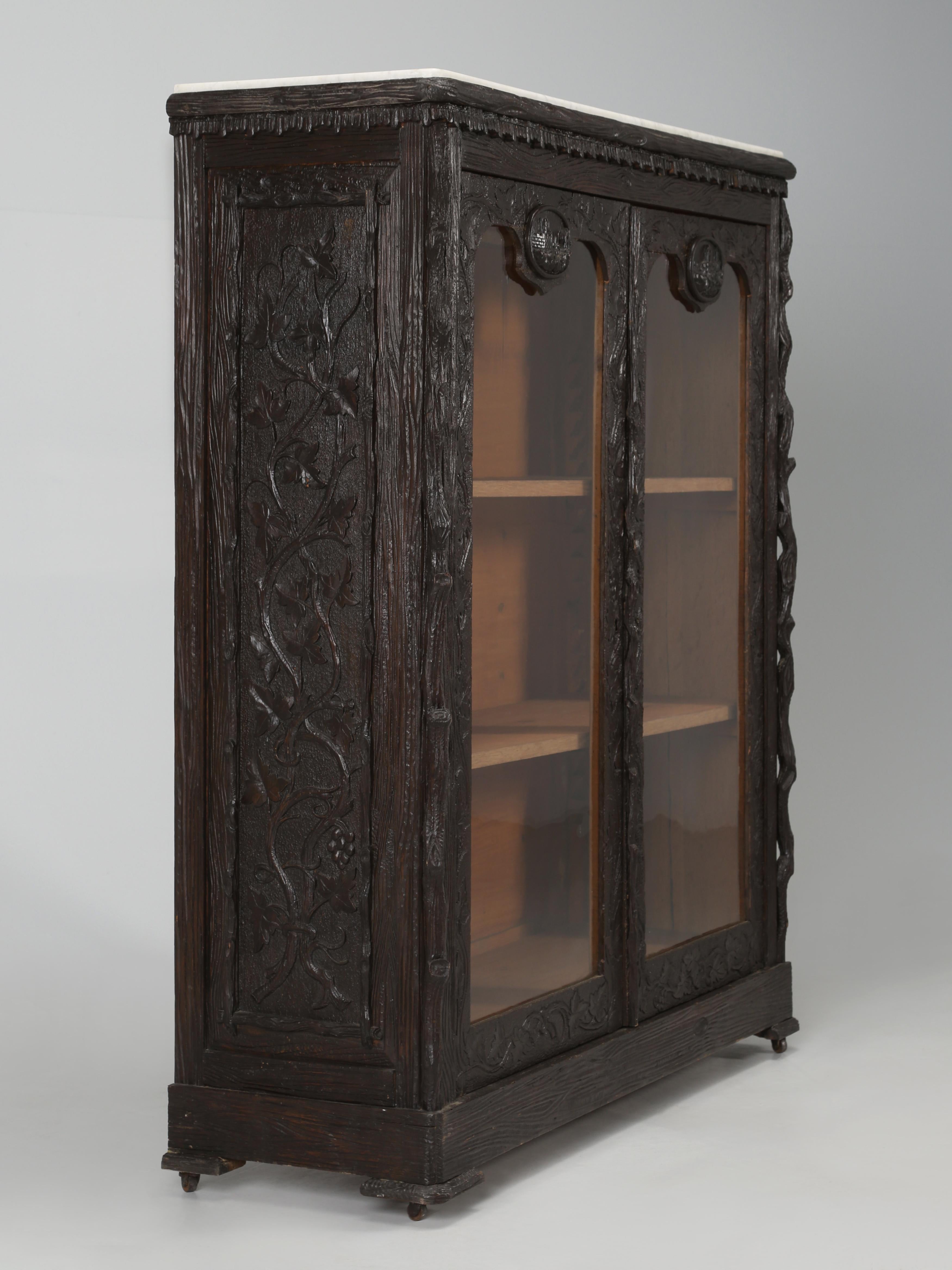 Late 19th Century Antique Black Forest Bookcase or China Cabinet, Swiss, Late 1800's Part of Suite For Sale