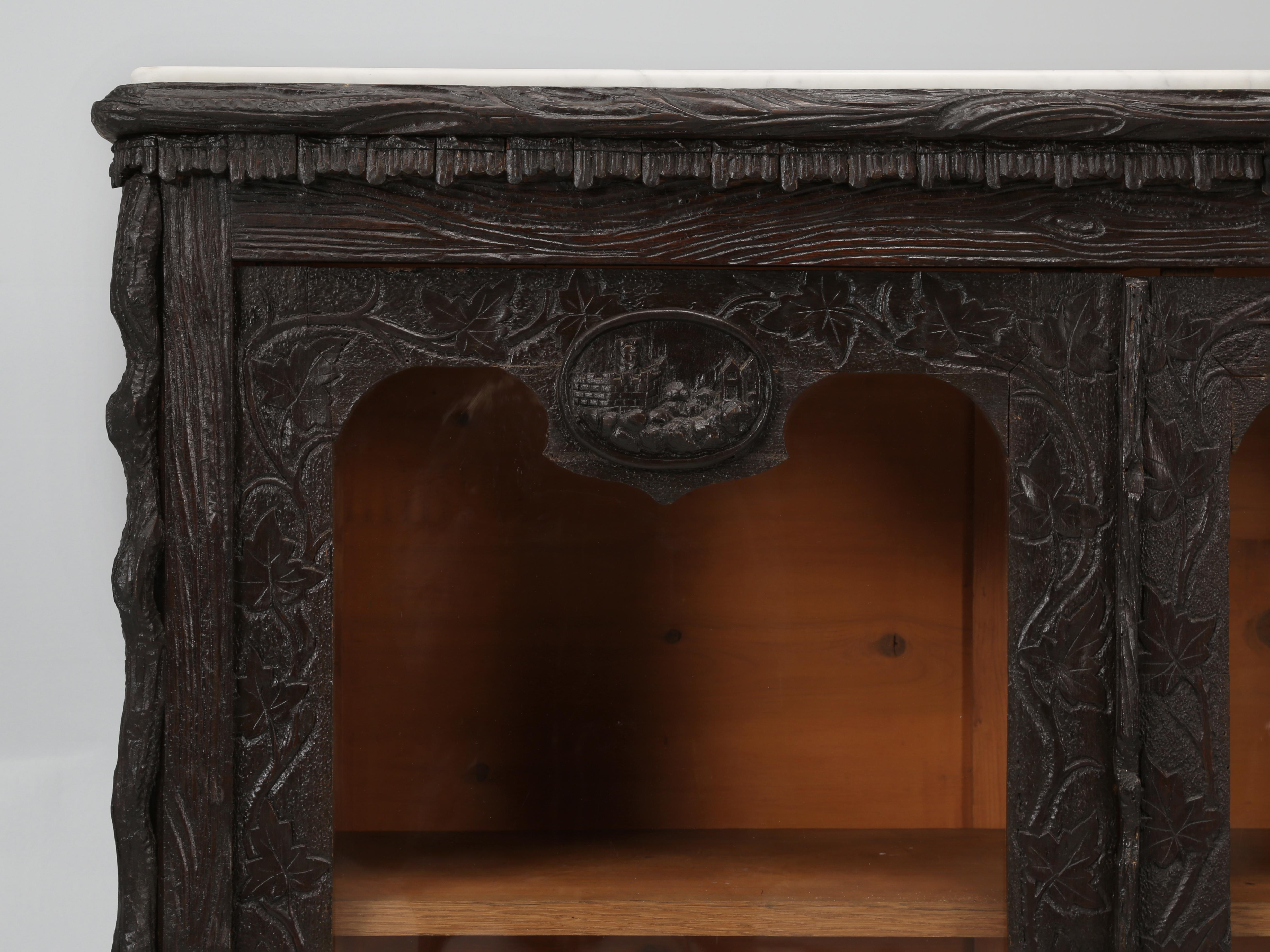 Antique Black Forest Bookcase or China Cabinet, Swiss, Late 1800's Part of Suite For Sale 1