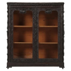 Antique Black Forest Bookcase or China Cabinet, Swiss, Late 1800's Part of Suite