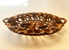 Antique Black Forest Bowl or Basket Carved Leaf, Berries & Floral, Germany 1890s