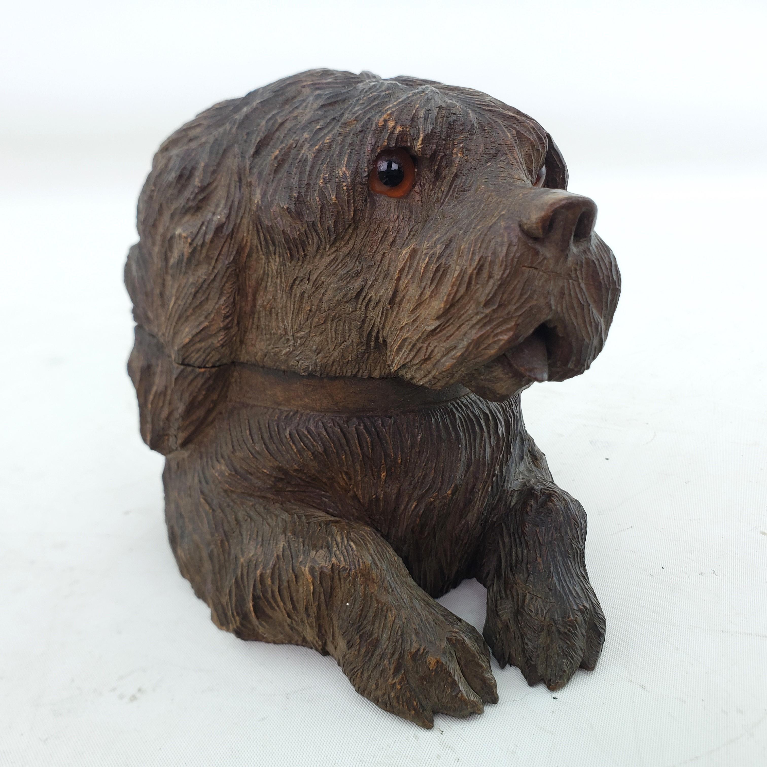 Antikes Black Forest Brienz Handgeschnitztes Figurales Hundetintenfass im Angebot 7