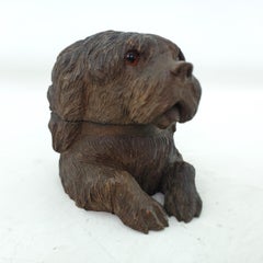 Antique Black Forest Brienz Hand-Carved Figural Dog Inkwell