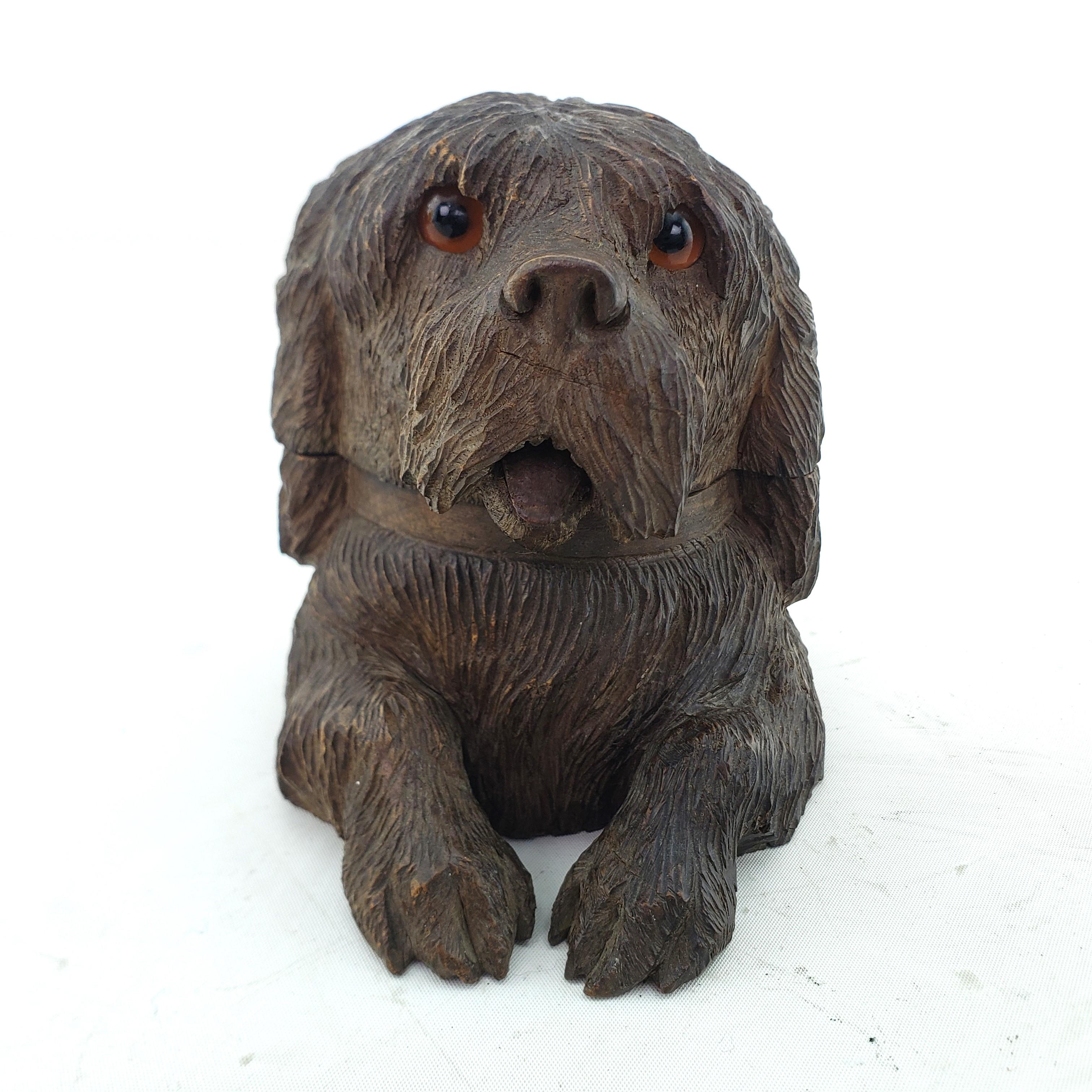 Austrian Antique Black Forest Brienz Hand-Carved Figural Dog Inkwell For Sale