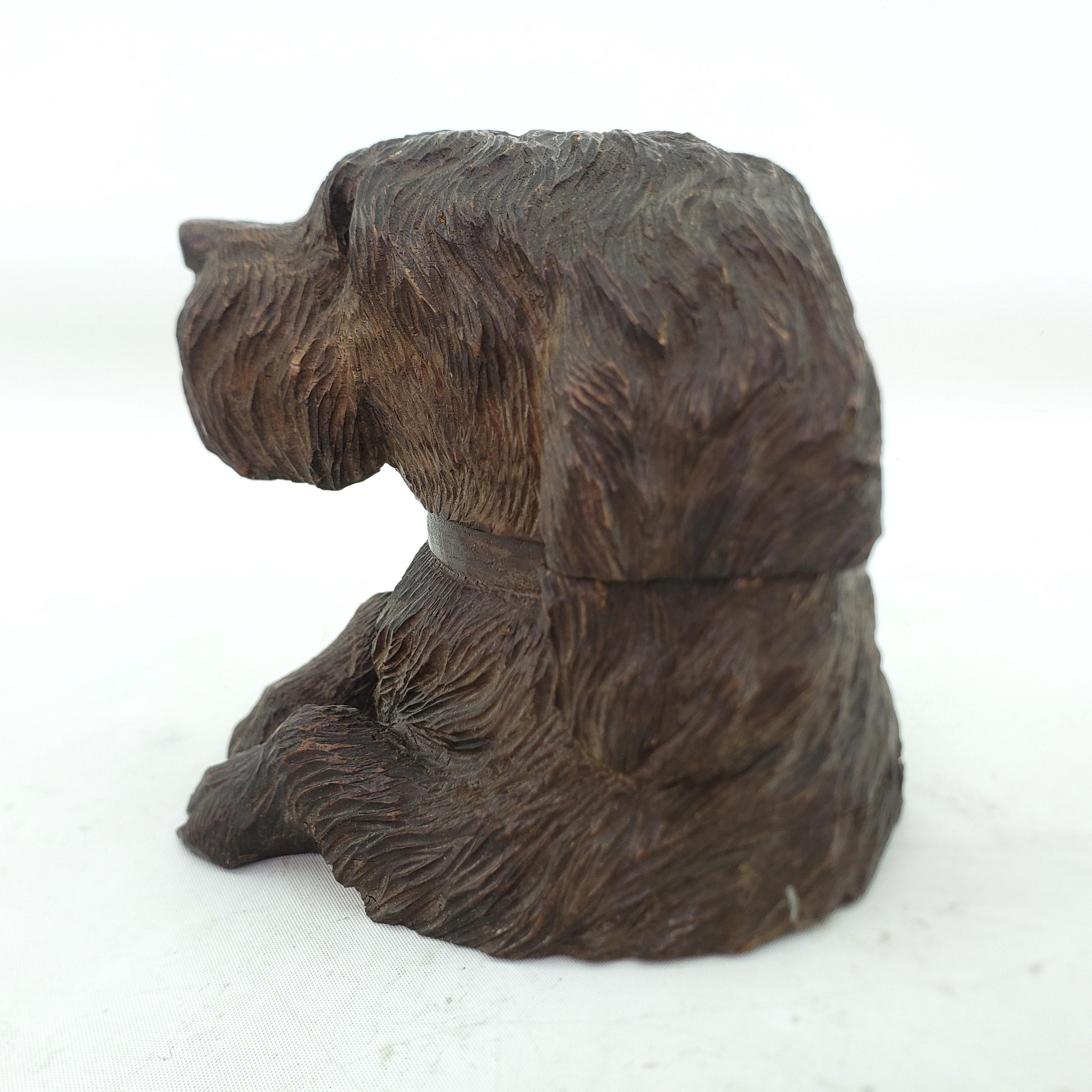 Art Glass Antique Black Forest Brienz Hand-Carved Figural Dog Inkwell For Sale
