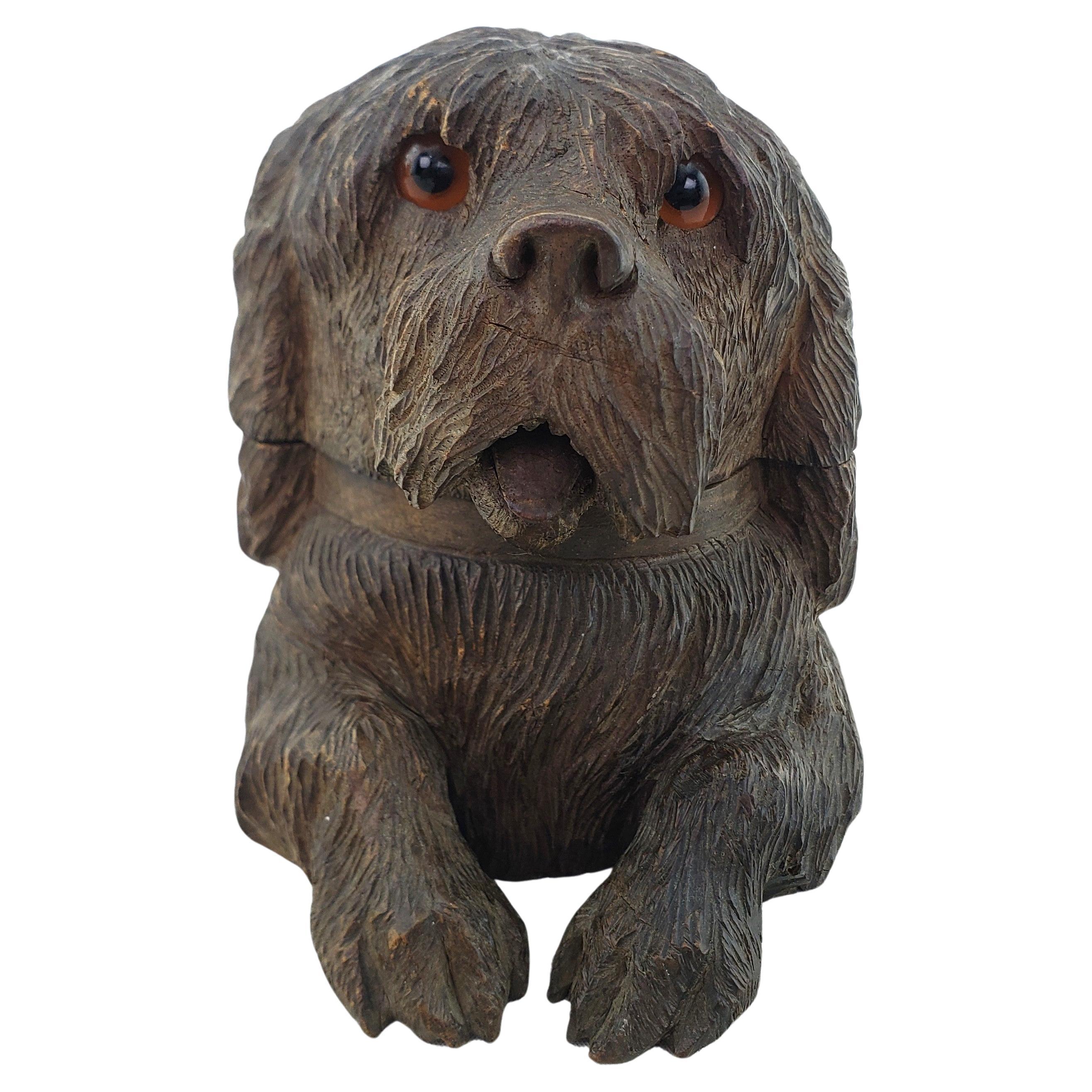Encrier à chien figuratif sculpté à la main, Antiquités Black Forest Brienz