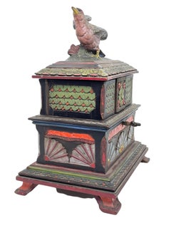 Antigua caja de baratijas tallada a mano de Brienz de la Selva Negra, arte popular de la década de 1890