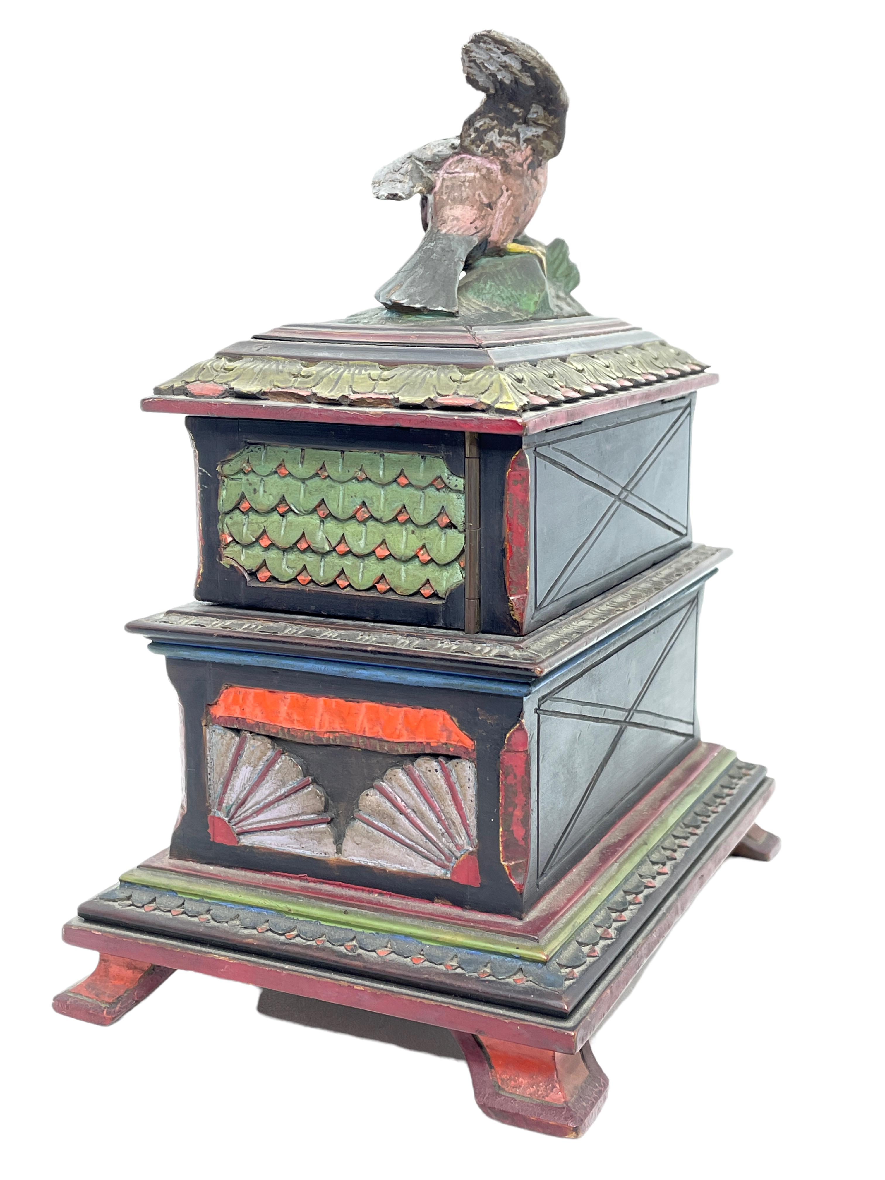 Antike Black Forest Brienz Hand geschnitzt Trinket Box, Folk Art 1890s (Deutsch) im Angebot