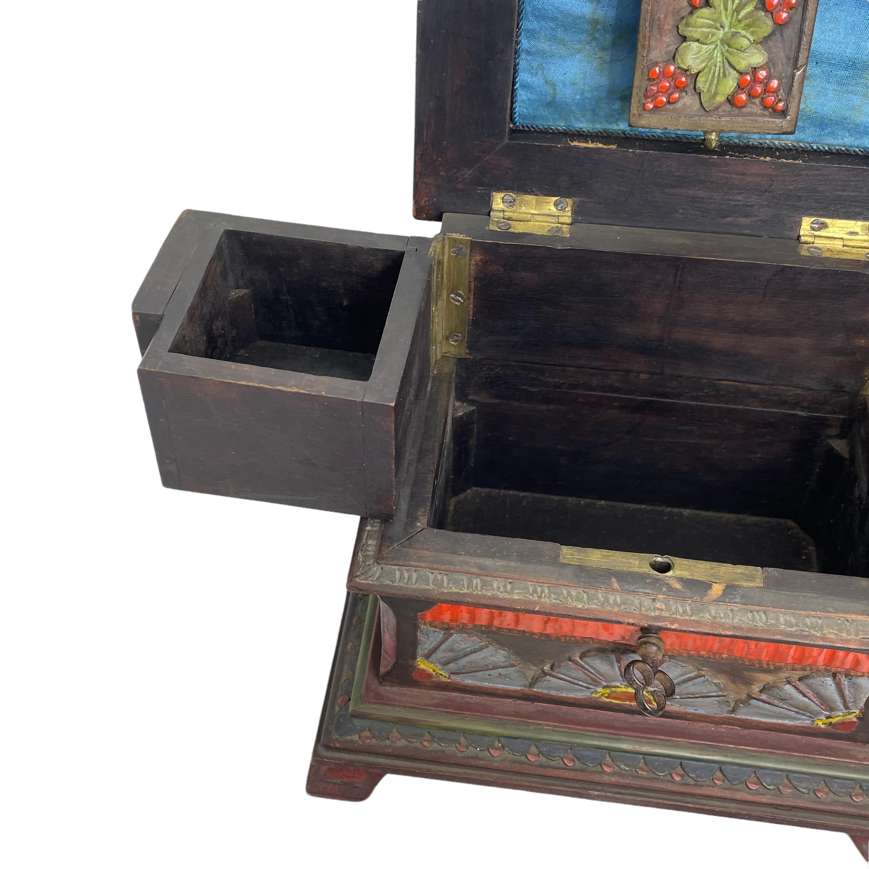 Wood Antique Black Forest Brienz Hand Carved Trinket Box, Folk Art 1890s For Sale