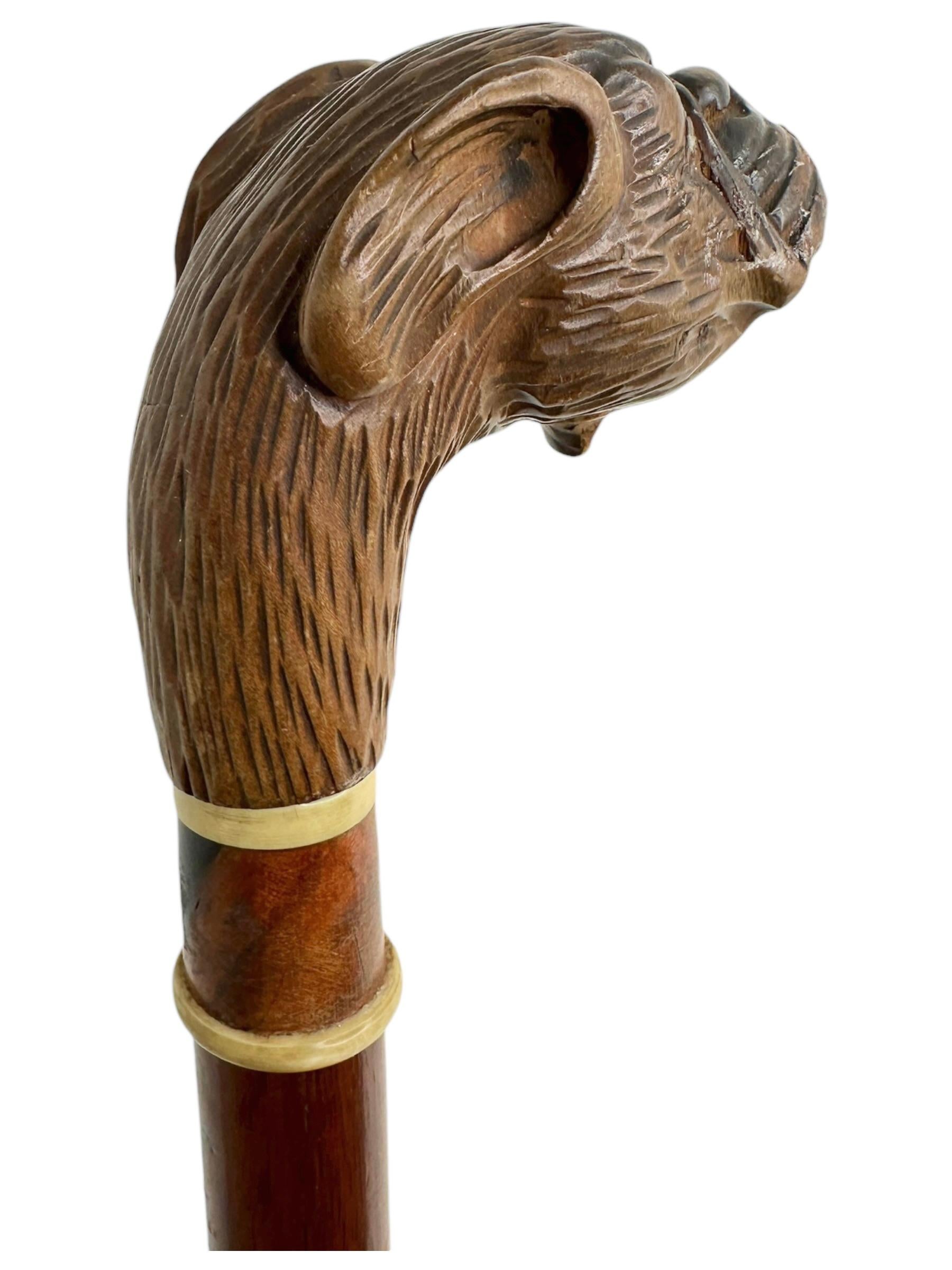 Antique Black Forest Brienz Wood Carved Dog Walking Stick, 1890s, Austria Vienna For Sale 4