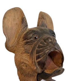 Antique Black Forest Brienz Wood Carved Dog Walking Stick, 1890s, Austria Vienna