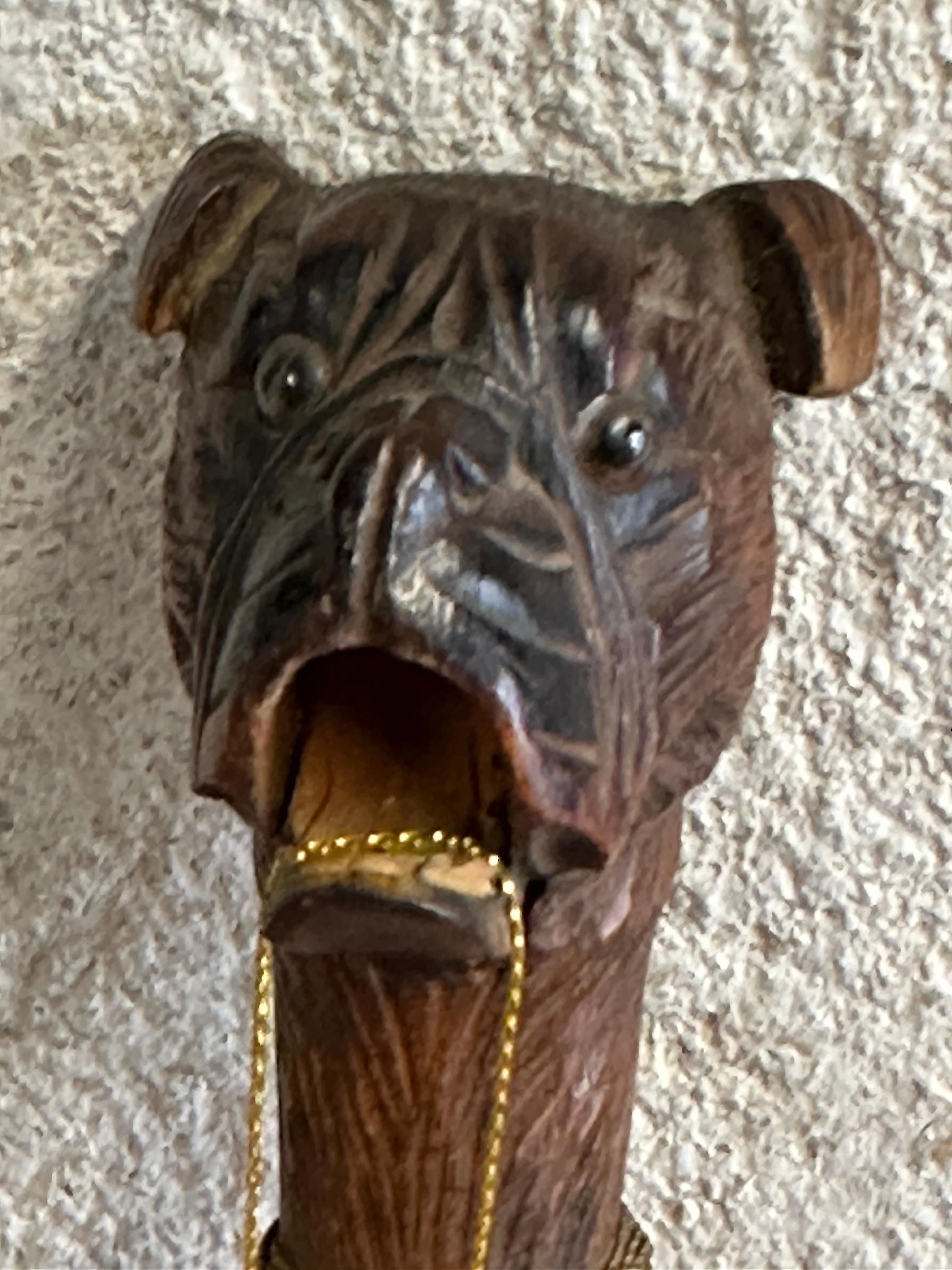 Antique Black Forest Brienz Wood Carved Dog Walking Stick, 1890s, Austria Vienna In Good Condition In Nuernberg, DE