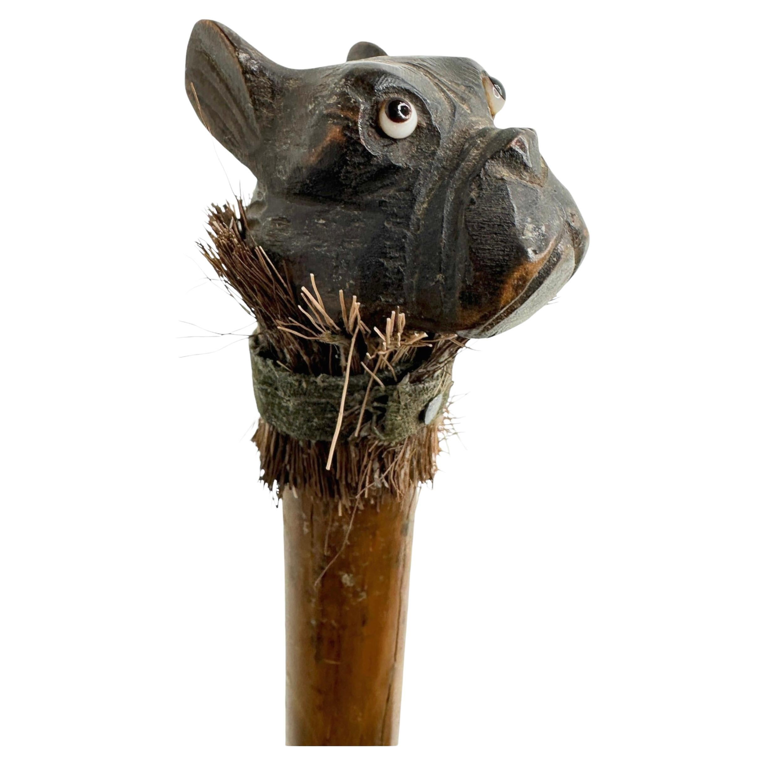 Antique Black Forest Brienz Wood Carved Dog Walking Stick Cane, 1890s, Germany