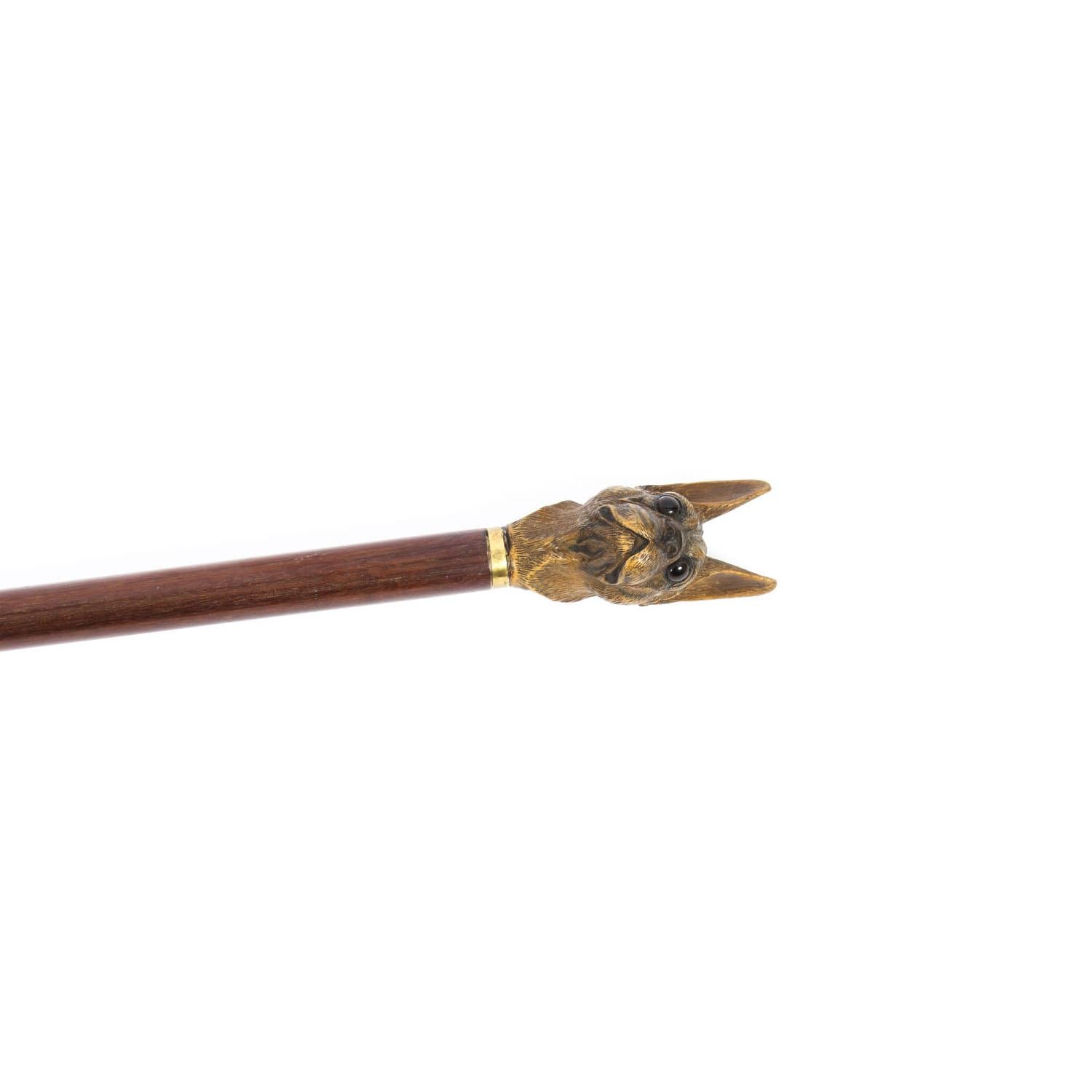 Antique Black Forest Bulldog's Head Walking Stick Cane, 19th Century In Good Condition In London, GB
