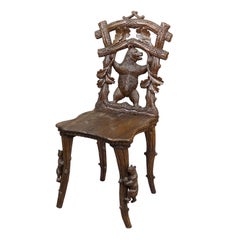 Antique Black Forest Carved Bear Chair, Brienz, circa 1880s